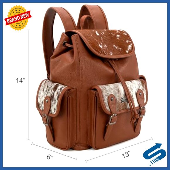 Genuine Hair-on Cowhide Backpack Purse, 30L Capacity, Adjustable Straps main image 6